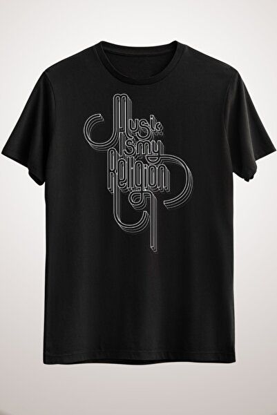 GreenMint تيشيرت موسيقى أسود للجنسين Music Is My Religion