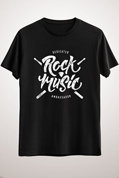 GreenMint تيشيرت موسيقى الروك الأسود للجنسين