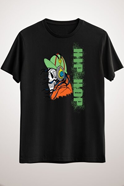 GreenMint للجنسين الأسود الهيب هوب الموسيقى التي شيرت الموسيقى الجمجمة