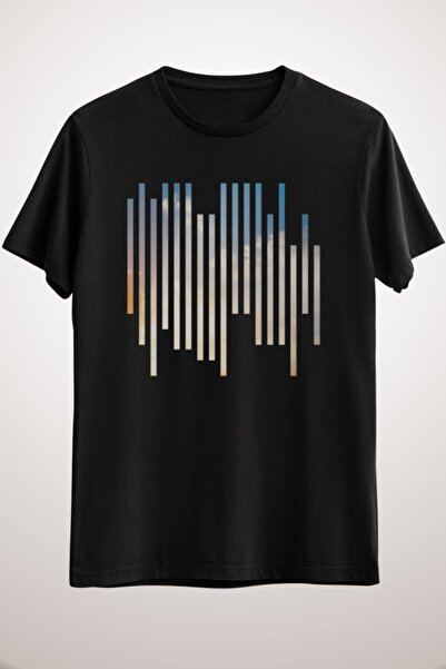 GreenMint للجنسين أسود - السماء الزرقاء مع السحابة في الموسيقى تي شيرت موجة ا...