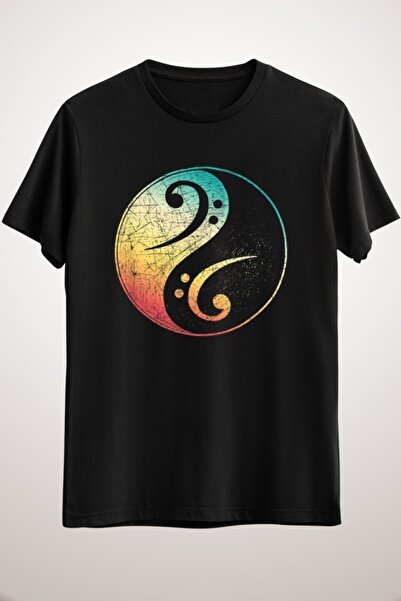 GreenMint قميص جيتار أسود للجنسين - جيتار باس جيتار يين يانغ