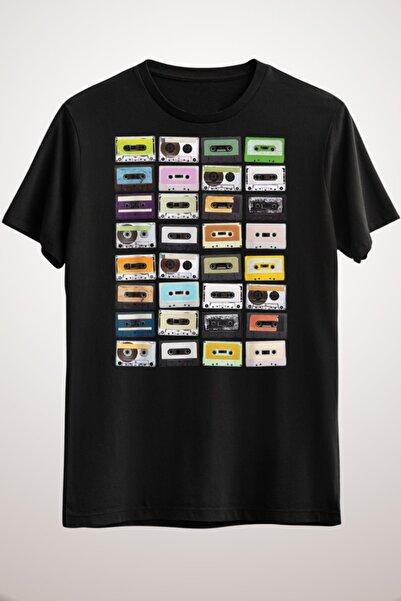 GreenMint للجنسين الأسود كاسيت Tapes Mixtapes 1980s راديو الموسيقى تي شيرت ال...