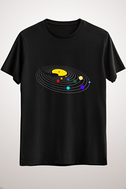GreenMint تيشيرت موسيقى أسود للجنسين كوكب الموسيقى