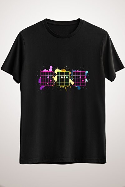 GreenMint للجنسين أسود خمر الغيتار الغيتار Chord مضحك الموسيقى التي شيرت المو...