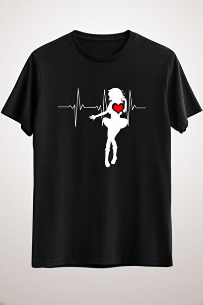 GreenMint تيشيرت موسيقى أسود للجنسين Music In Your Heartbeat