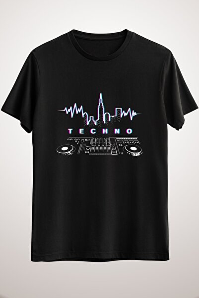 GreenMint تيشيرت موسيقى تكنو أسود للجنسين موسيقى نيويورك