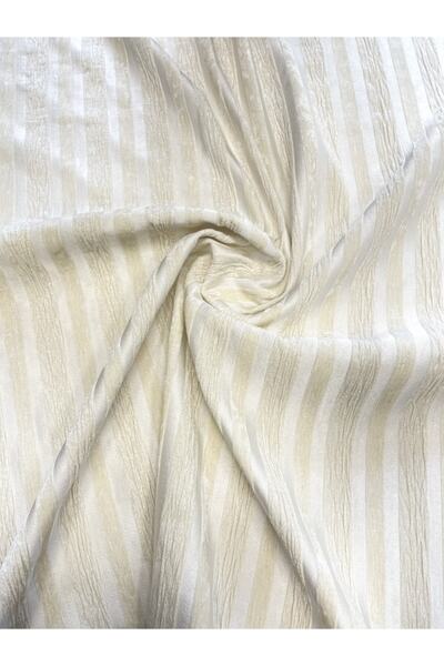 Ala Perde By İtalyanhomestore Floş Zemin Üzeri Kadife Krem Dokulu Çizgili Döş...