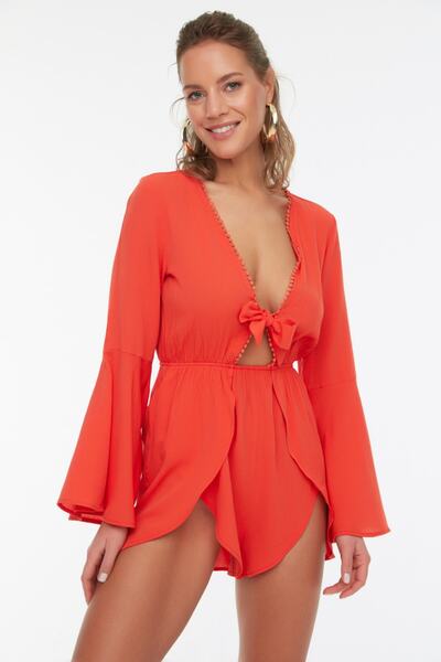 Trendyol Collection Strandblúz rövidnadrág öltöny piros szőtt csíkos kiegészítőkkel TBESS22AU0113