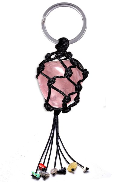 Tesbih Atölyesi Certified Pink Rose Quartz Stone 7 Chakra Natural Stone Keychain