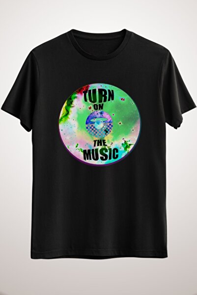 GreenMint تيشيرت موسيقى أسود من الفينيل للجنسين