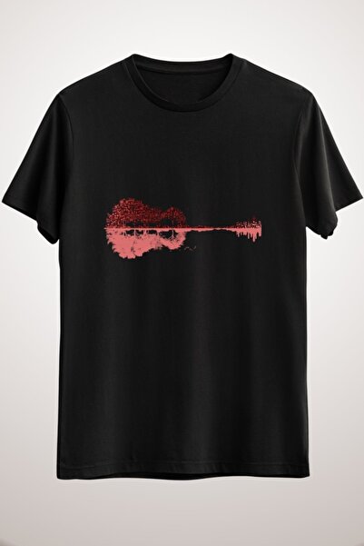 GreenMint جيتار أسود طبيعي للجنسين - تيشيرت موسيقى ملاحظات موسيقية