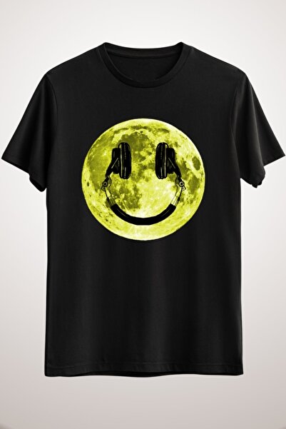 GreenMint تيشيرت موسيقى القمر الأسود للجنسين Music Smile