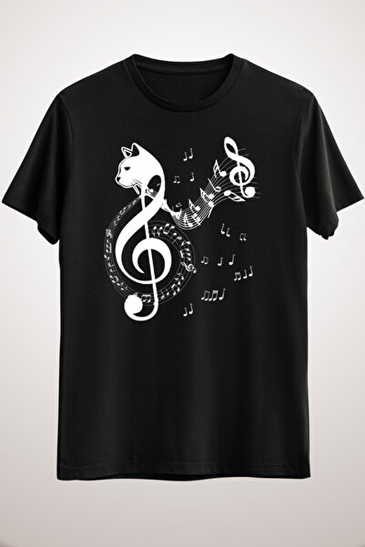 GreenMint تيشيرت موسيقى أسود للجنسين&amp; القطط عاشق تريبل المفتاح الموسيقي م...