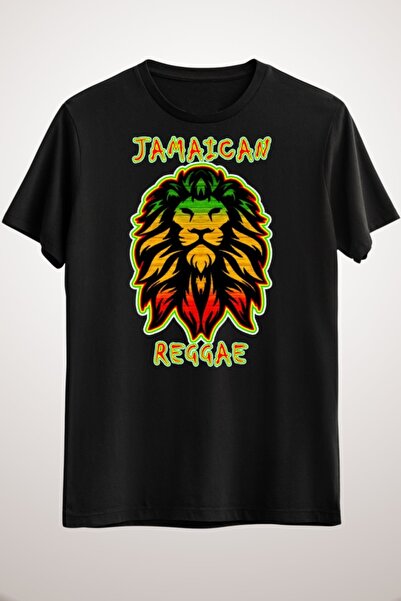 GreenMint تيشيرت موسيقى الريغي الجامايكي الأسود للجنسين