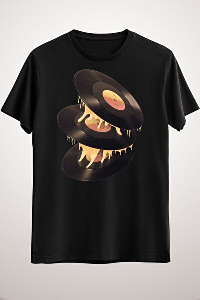 GreenMint تيشيرت موسيقى كلاسيكي أسود للجنسين - فينيل بالجبنة