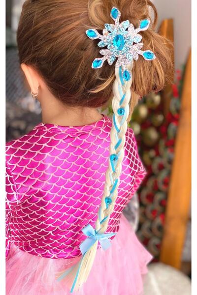 QUEEN AKSESUAR Плетена коса за деца, синя с мъниста