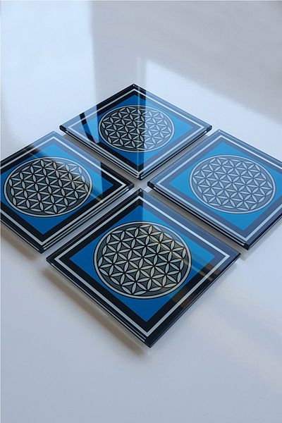 Decorita Glass Coaster| Set of 4 Flowers of Life| 10cm X 10cm