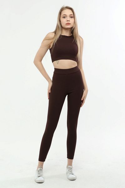Grenj Fashion Brown Ribbed Basic Bustier
