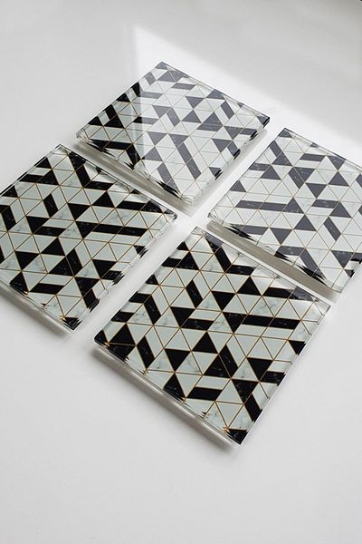 Decorita Glass Coaster| Set of 4 Black Gold| 10cm X 10cm
