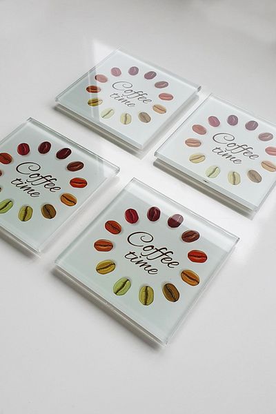 Decorita Glass Coaster| Set of 4 Coffee Time| 10cm X 10cm
