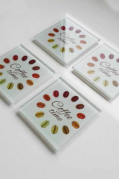 Decorita Glass Coaster| Set of 4 Coffee Time| 10cm X 10cm