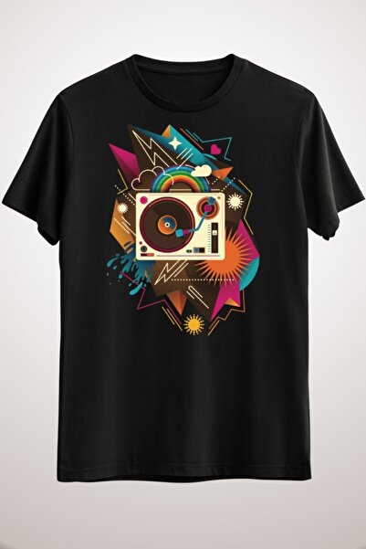 GreenMint تيشيرت موسيقى أسود للجنسين من Goodtime Party Music Retro Rainbow Tu...