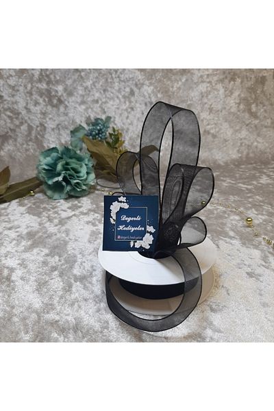 Değerlihediyeler 2.5 Cm Chiffon Black Ribbon 20 Mt. Wheel Ribbon