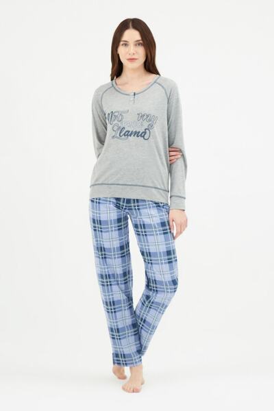 Eros Комплект памучни пижами с карета и дълги ръкави