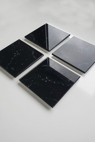 Decorita Glass Coaster| Set of 4 Black Marble Look| 10cm X 10cm