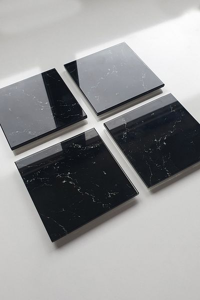 Decorita Glass Coaster| Set of 4 Black Marble Look| 10cm X 10cm
