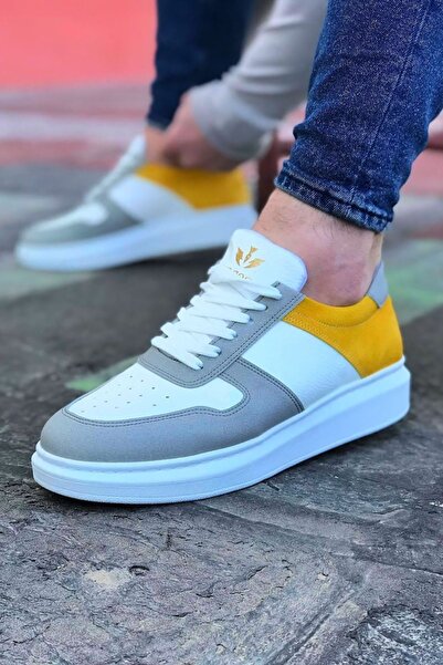 Mida Shoes Gray White Yellow Leather Sole Men's Sports Shoes