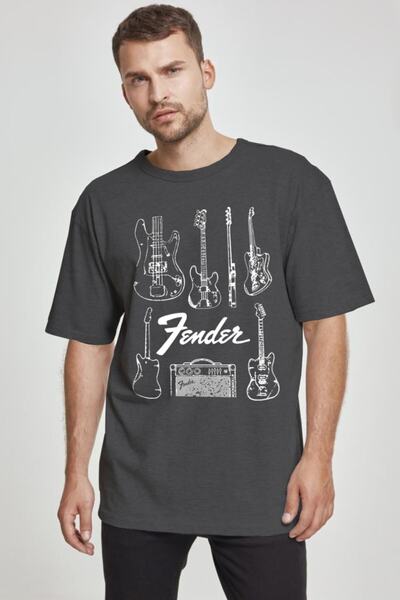 ROCKANDROLL Tricou Fender Guitar Anthracite Oversize cu mânecă scurtă pentru ...