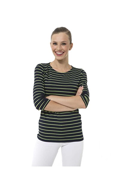 Accouchee Lacivert Fıstık Yeşili Çizgili Kolay Emzirme Özellikli Bluz