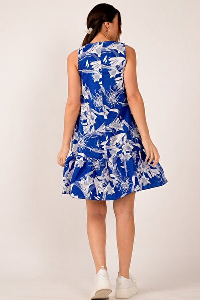 armonika Női Saks mintás ujjatlan szoknya, fodros ruha ARM-22K001142