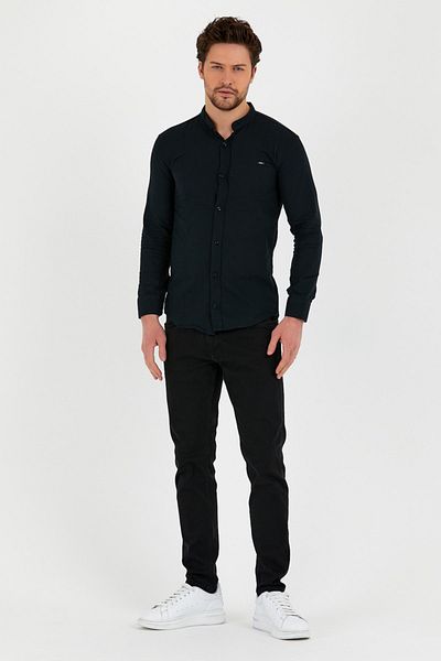 MODAMESTO Ανδρικό πουκάμισο με μαύρο Slim Fit Judge Collar
