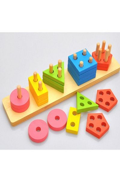 istocyapimarket Pasajdanal Wooden Geometric Shapes 5 Li Bultak Game Wooden Toy Educational Intelligence Developer