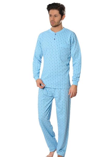 AYSU 2060 Set de pijamale cu mânecă lungă pentru bărbați Set de lenjerie de dormit din bumbac pieptănat