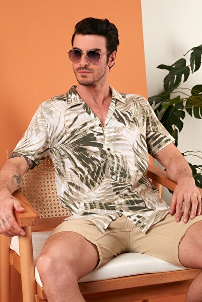Buratti Kısa Kollu Apaş Yaka Desenli Gömlek Erkek Gömlek