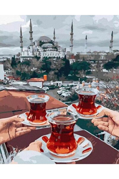 Genel Markalar Sayılarla Boyama Seti Rulo Çerçevesiz İstanbulda Çay Keyfi 40x...