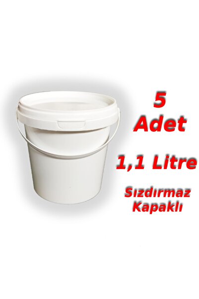 Decotone 1,1 Lt Plastik Kapaklı Kova Beyaz Hobi Boya Gıda Yoğurt Kovası 5 Adet