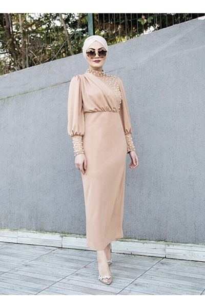 modasindoma Γυναικείο φόρεμα ειδικής περίστασης με μαργαριτάρι με λεπτομέρειες