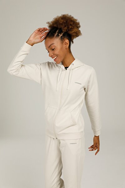 lumberjack Sn77 Basic Full Zip Hoodie Ecru Γυναικεία αθλητική φόρμα