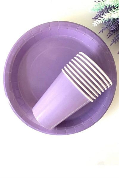 aşkın concept Serves 8! Lilac Macaron Pastel Cardboard Plate Cup Set of 8 Party Supplies