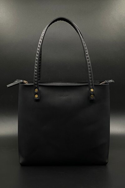 MAT Deri Women's Black Genuine Leather Handmade Zippered Shoulder Bag