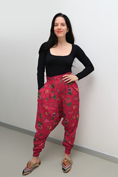 Adana İşi Çiçekli Fuşya Şalvar