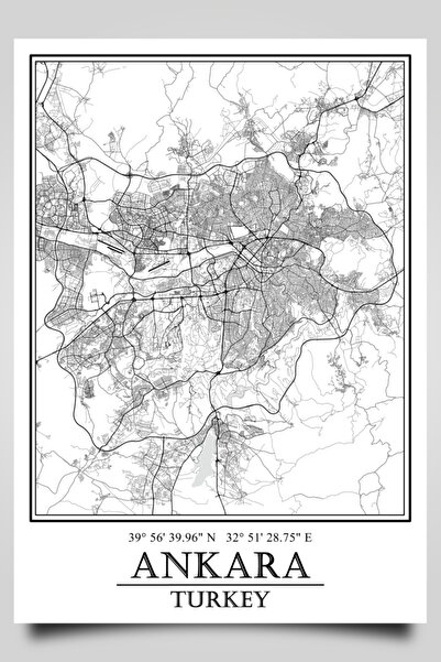 HariTasarım Ankara Şehir Haritası Çerçevesiz Poster