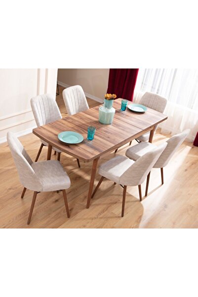 Eymense Lidyana 6 Sandalyeli Mutfak Masa Takımı Krem