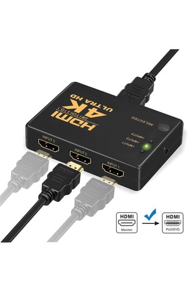 Genel Markalar Hdmi Çoklayıcı 3 Port 4k Kumandalı Ultra Hd Hdmı Switch Splitter