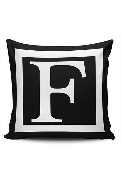 Alacastore Față de pernă decorativă cu litere alb-negru Litera F