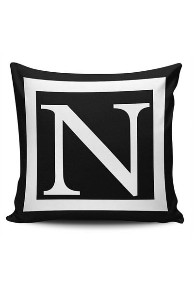 Alacastore Față de pernă decorativă alb-negru Litera N